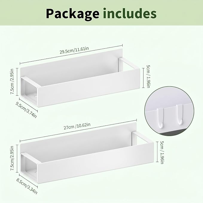 Magnetic Spice Rack, White, 4 Pack | Multipurpose Magnetic Shelf, Versatile Storage for Spices, Herbs, Seasonings, Suitable for Kitchen Refrigerator, Cabinet