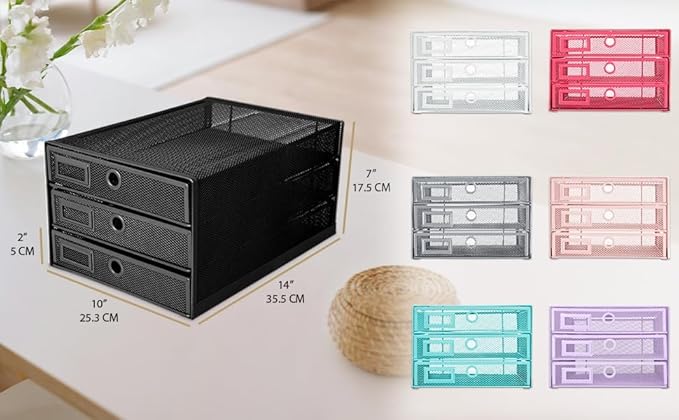 Exerz Paper Sorter 3 Drawer Wire Mesh A4 / Desk Multifunctional Desk Organiser/Multi-Layer Letter Tray - for Documents, Magazines, Notebooks and Letter (White)
