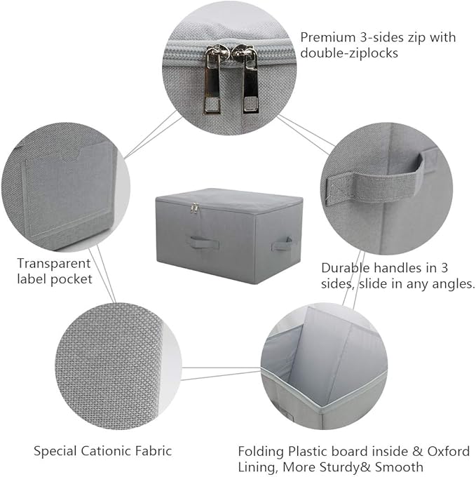 17.6 X 13.6 X 9.7",Folding Closet Clothes Storage Boxes with Zip Lid, 2 PCS | 17.6"x 13.6"x 9.7", drawer Cubes, Breathable Fabric & foldable Design Organizer Bins for Clothing Toy Dolls, Blankets
