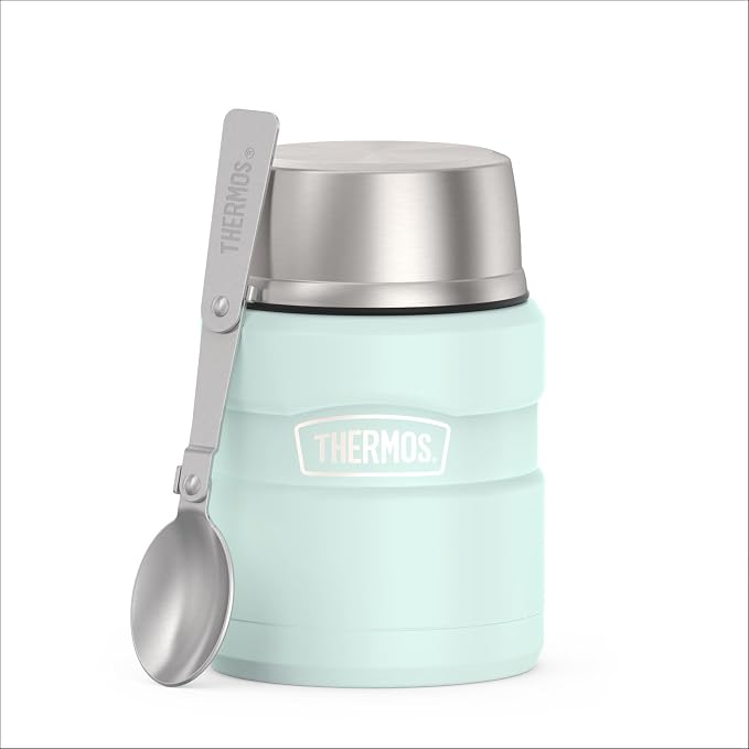 THERMOS Stainless King Vacuum-Insulated Food Jar with Spoon, 16 Ounce, Matte Light Blue