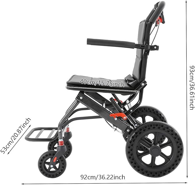 Lightweight Transport Wheelchair with Storage Bag, Lift Transfer Chair, Portable Traveling Wheelchair, Portable Foldable Trolley for Solve The Mobility Problems