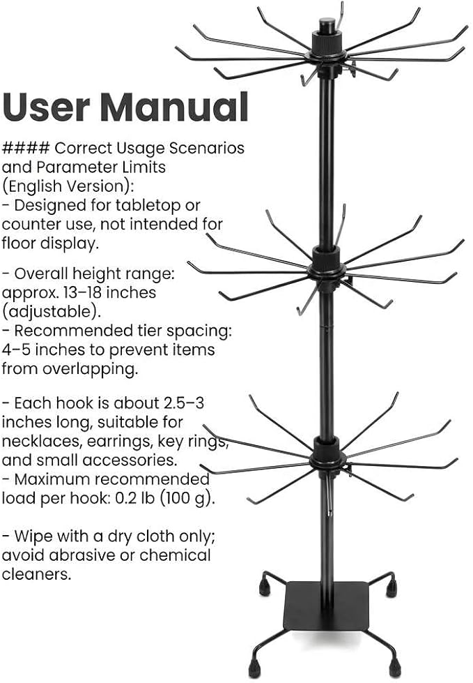 QWORK 3-Tier Rotating Metal Jewelry Display Stand – 2 Sets Adjustable Tabletop Holder for Necklace, Earring & Key Ring