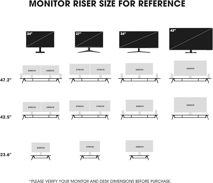 Fenge Dual Monitor Stand, Monitor Stands Riser for 2 monitors, 47.2 Inch Wood Desk Shelf with Storage Organizer and Cable Management for Office Desk Accessories