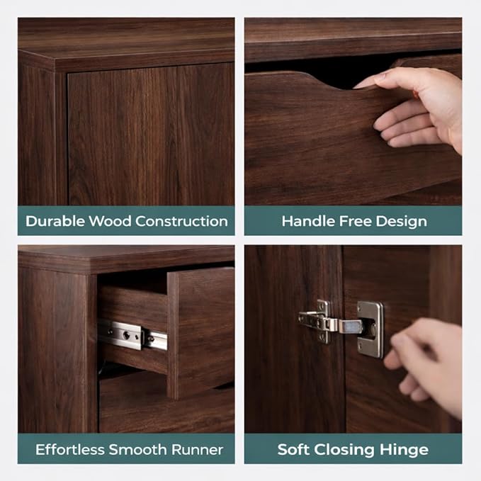 Naomi Home Wooden 5 Drawer Dresser with Cabinet Shelves and Wheels, Drawer Dresser for Bedroom Closet and Dressing Room Storage in Brown Oak