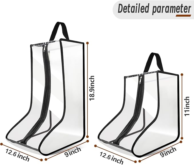 CiBiZi Clear Boot Bags Organizer for Travel Waterproof Cowboy Boots Bag Portable Shoe Travel Bag for Women Hangable Ski Boot Bag Dust-free Tall Boot Storage Bag (2Big-White)
