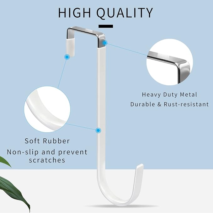 FYY Over the Door Hooks, Single-Hanger 6 Pack, Fits Doors 1.6" White | Heavy Duty Metal, Hold 20lbs, Rubber-Coated, No-Drilling, for Bathroom Dorm, Hanging Towels Clothes Hats Bags Coats Wreaths