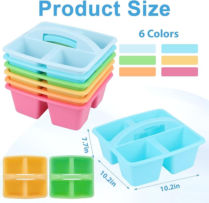 6 Pack Assorted Colors Classrooms Caddy 4 Compartment Classroom Caddy Compartment Caddies Set Table Caddies Classrooms with Handle for Classroom Organization Table Desk Office Supplies(Pastel)