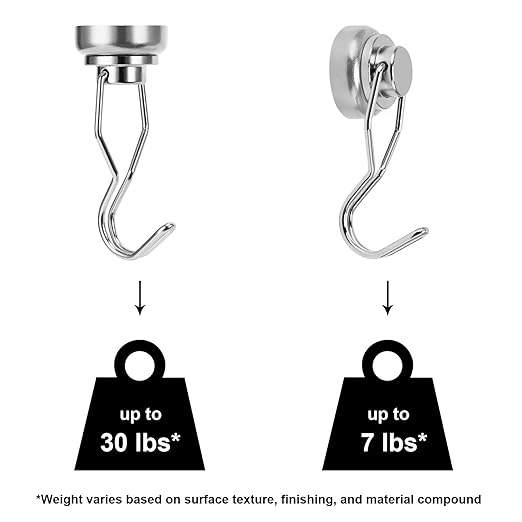 Ant Mag Swivel Magnetic Hooks 50lbs Heavy Duty Grill Magnet Hooks 4 Pack with Scratch Proof Stickers Great for Home Refrigerator Kitchen Store Grill BBQ Office Warehouse (Silver)
