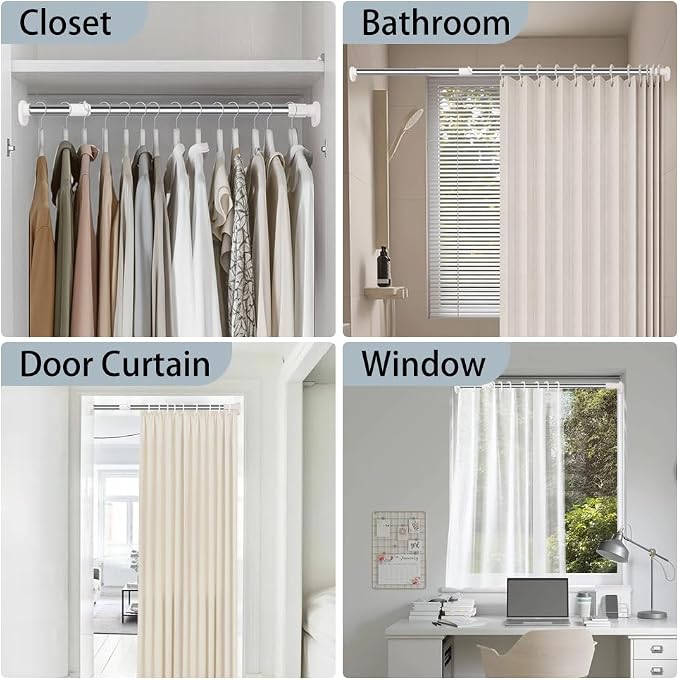 Closet Rod Adjustable Closet Rod for Hanging Clothes Heavy-Duty Tension Rod | Rust-Resistant Tension Bathroom Rod for Window, Bathroom, Closet, Room Divider Without Drilling 19.68 To 31.49 Inch