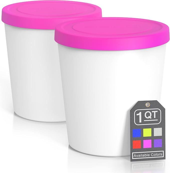 BALCI - Premium Ice Cream Containers (2 Pack - 1 Quart Each) Perfect Freezer Storage Tubs with Lids for Ice Cream, Sorbet and Gelato! - Pink