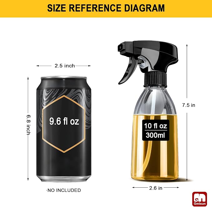 gmisun Oil Sprayer for Cooking, 6 Pcs Food-Grade Plastic Olive Oil Spray Bottle, 10 Fl Oz Oil Spritzer Mister, Refillable Oil Dispenser for Avocado, Olive, Coconut Oils, Vinegars, Kitchen Cleaner