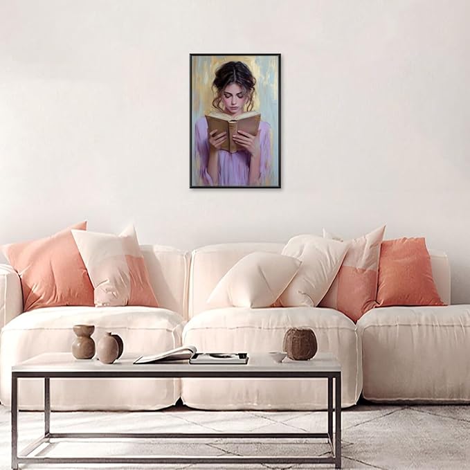 Girl Reading Book Lover Art Aesthetic Poster Canvas Wall Art Decoration Living Room Home Decor Bedroom Decoration Poster black framed12x18inch