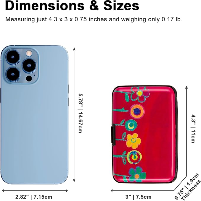 Credit Card Holder, Metal Card Wallet RFID Blocking Mini Slim Aluminum Business Hard Card Case for Women Men (Painting Flowers)