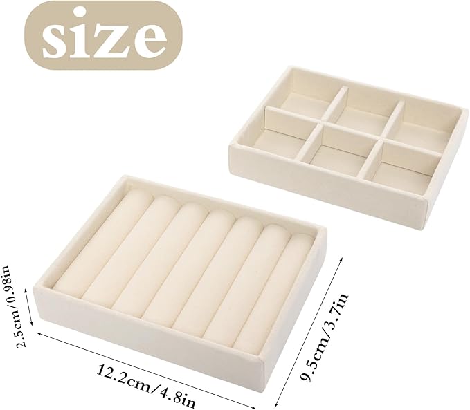 Small Jewelry Tray Set Velvet Ring Organizer Mini Jewelry Drawer Organizer Stackable Jewelrys Organizers Earrings Display Tray Storage Insert Holder for Box Drawer Dresser