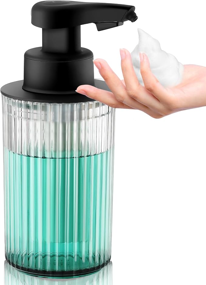Automatic Soap Dispenser Foaming Touchless: 9oz Black Plastic - Rechargeable Electric Smart Auto Foam Soap Dispenser - Hand Dish Bathroom Kitchen