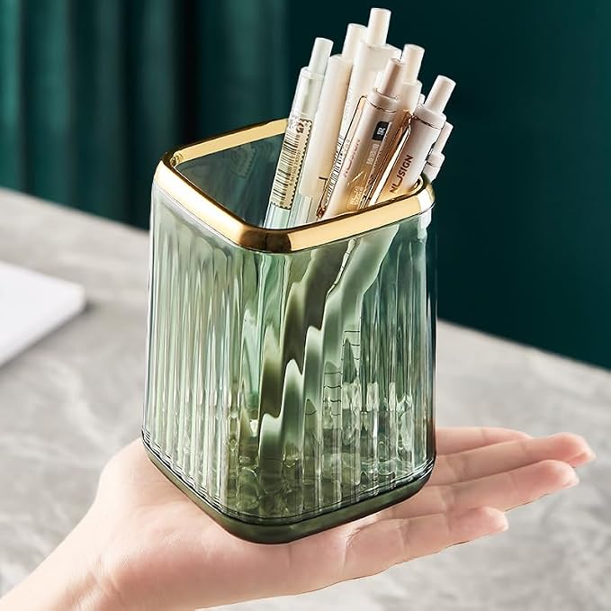 Green Plastic Pen Holder for Desk, Pencil Organizer Cup for Desk & Office | Pencil Holder,Makeup Brush Cup and Pen Cup Pencil Caddy for Home, Art Supplies and Desktop Organization