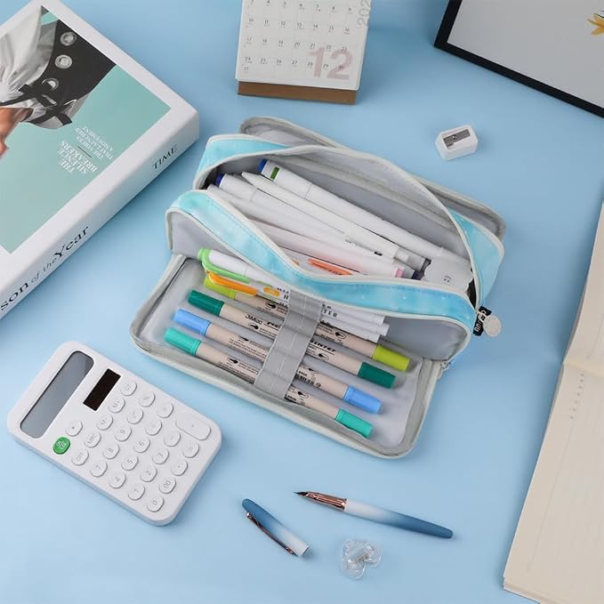 iSuperb Large Pencil Case 3 Compartments Pencil Pouch Big Capacity Pencil Bag for Kids Teen Girls Boys Student School Supplies Oxford Organizer Pen Bag Cosmetic Makeup Pouch