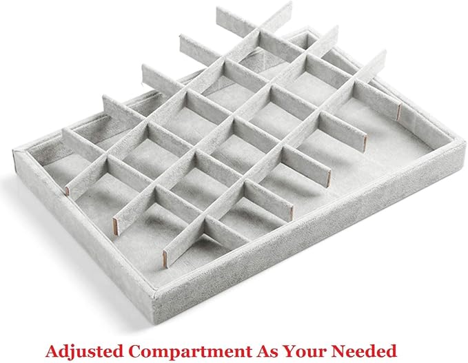 Stratalife 24 Grid Jewelry Organizer Tray, Stackable Drawer Earring Organizer with Adjustable Dividers, Jewelry Display Tray for Necklace Earring Ring Bracelet, 13.8" x 9.4" x 1.2", Grey