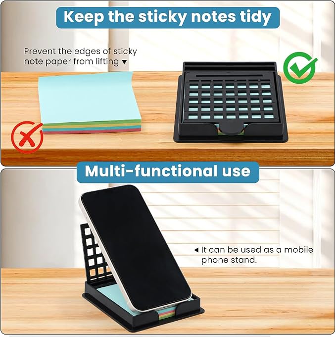 Sticky Note Holder with 5 Different Stencil & 100 Sheet Post It Notes, 3x3 inch Sticky Pads Dispenser with Line Box Drawing Template for Office and Home(COLOR:black)