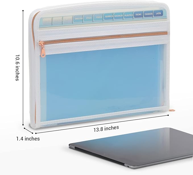 Mukawa 13 Pocket Zippered Expanding File, Zippered Accordion File Organizer, Accordion Folder with Zipper for Documents Letter Size A4 Papers (Blue)