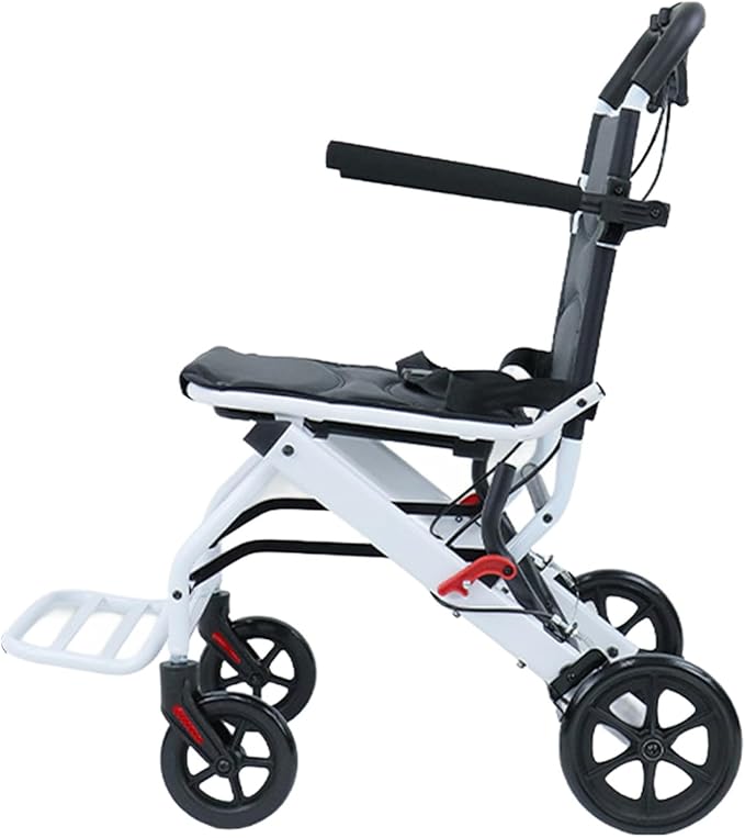 cdar Lightweight Transport Wheelchair, Aluminum Alloy Foldable Wheelchairs for Adults, Portable Transportation Travel Wheelchairs, Outdoor Collapsible Wheelchair, Bearing 200lbs White