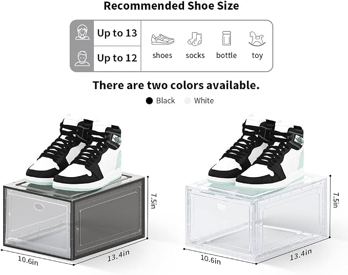 Large Clear Plastic Shoe Boxes Stackable, 10 Pack Drop Front Shoe Storage Box 0rganizer, Sneaker Storage Shoe Containers Display Case for Size 12 (Ash 10pack)
