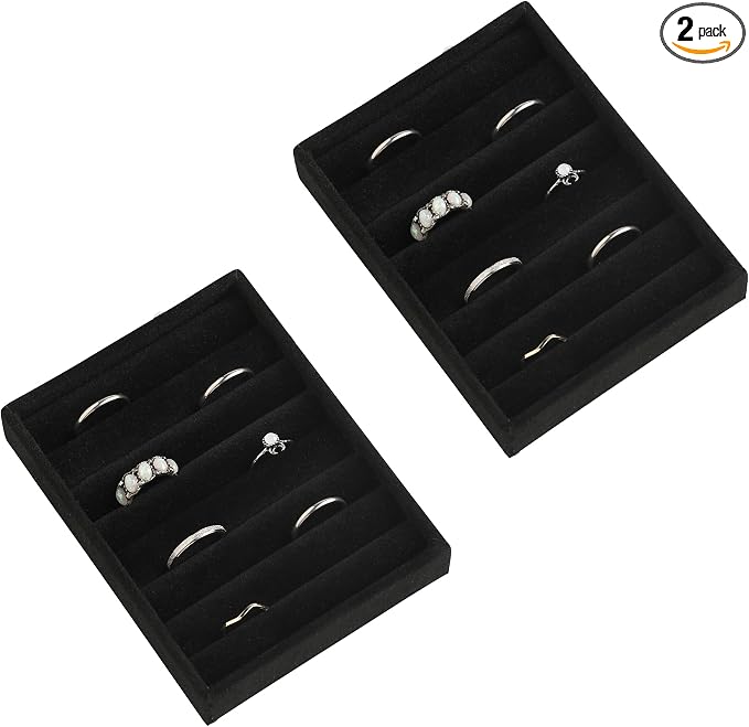 Frebeauty Small Jewelry Trays for Drawer,2 Pack 7 Slots Ring Organizer | Jewelry Box Inserts,Drawer Inserts,Vanity Drawer Organizer,Mini Size,Compact Ring Holder,Stackable Ring Tray