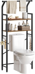 YATINEY 2-Tier Over The Toilet Storage, Multifunctional Vertical Over Toilet Bathroom Organizer, Freestanding Bathroom Storage Shelves with Hooks, Bathroom Organizer, Rustic Brown and Black TR01BR