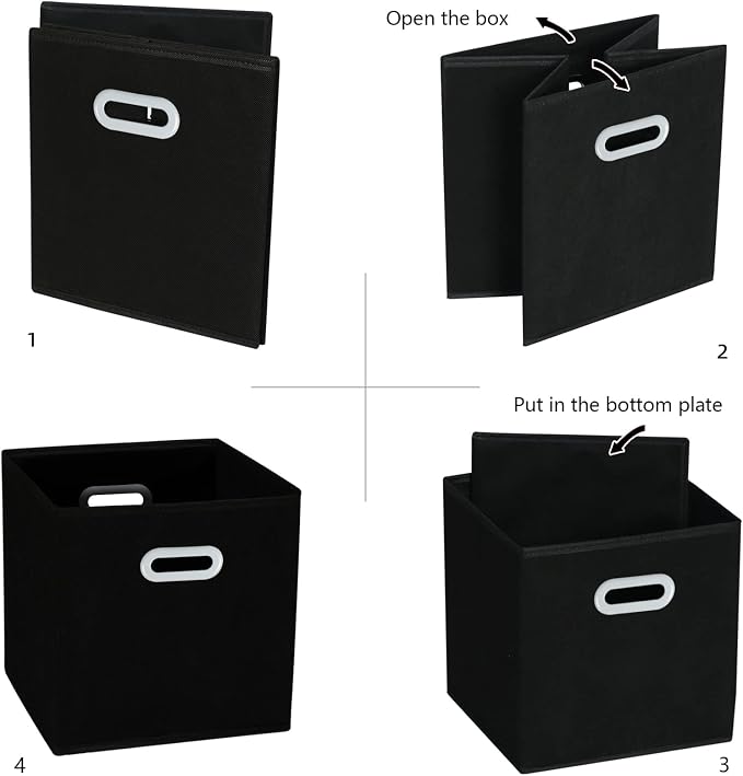 Fabric Cloth Storage Bins,Cube Organizer with Dual Handles Foldable Baskets for Home Bedroom,Set of 3, Black