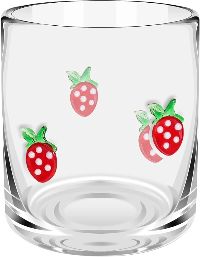 14 Ounce Icon Juice Glasses, Aesthetic Cocktail & Old Fashioned Drinking Glasses, Iconic Clear Glass Cups for Women, Sister, Friend & Party Gifts (Strawberry)