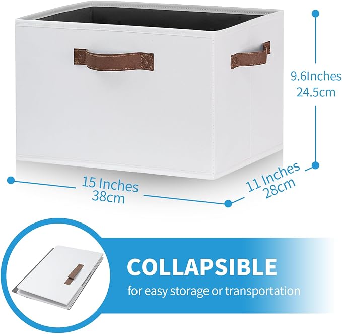 GhvyenntteS 6 Pack Large Fabric Storage Bins with Handles, 15x11x9.6 Inch Storage Baskets for Shelves, Foldable Closet Storage Bins for Shelves, Closet Organizers and Storage Boxes, White