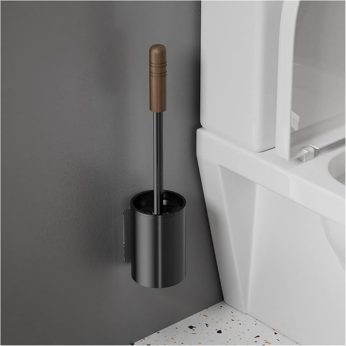 Metal Black Toilet Brush and Holder Set, Wall Mounted/Floor Standing, Sturdy Cleaning Toilet Bowl Brush Set for Bathroom, No Dead Angle Home Cleaning Utensils Bathroom Accessories