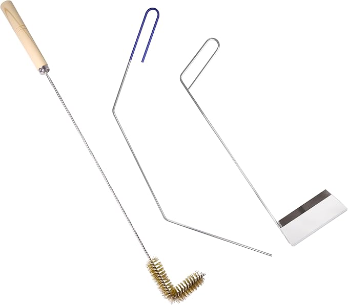 3 PCS Fryer Cleaning Tools with Deep Fryer Brass L-Shaped Brush, Deep Fryer Crumb Scoop, Deep Fryer Cleanout Rod for Restaurants, Air Fryers, Deep Fat Fryers