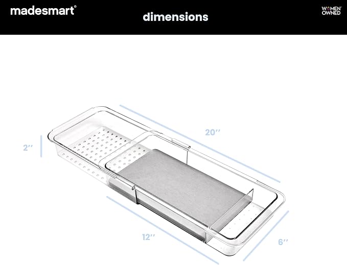 madesmart Expandable Toothbrush Drawer Organizer with Drying Stone, Clear Dental Organizer Tray for Bathroom Drawers, Toothpaste Holder, Dental Floss, Water Flosser and Mouthwash, 12 to 20 Inch