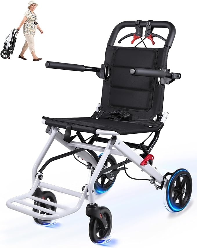 Wheelchairs for Adults,Transport Lightweight Foldable with Flip-up armrests, Portable Folding Travel Wheel Chairs for Seniors（220 lbs Weight Limit）