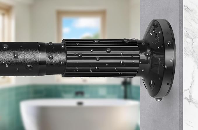 Tension Shower Curtain Rod 51-126In(4.25-10.5Ft), Long Shower Curtain Rod No Drilling for Window or Bathroom Patio, Adjustable Spring Shower Rod, Easy to Install Never Rust Rod Diameter 1.26Inch-Black