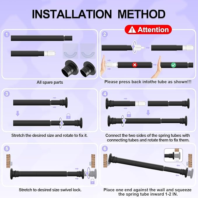Small Tension Rod 18-32 Inches Black Shower Curtain Rod Heavy Duty Spring Short Tension Curtain Rod No Drilling Adjustable Shower Rod for Closet