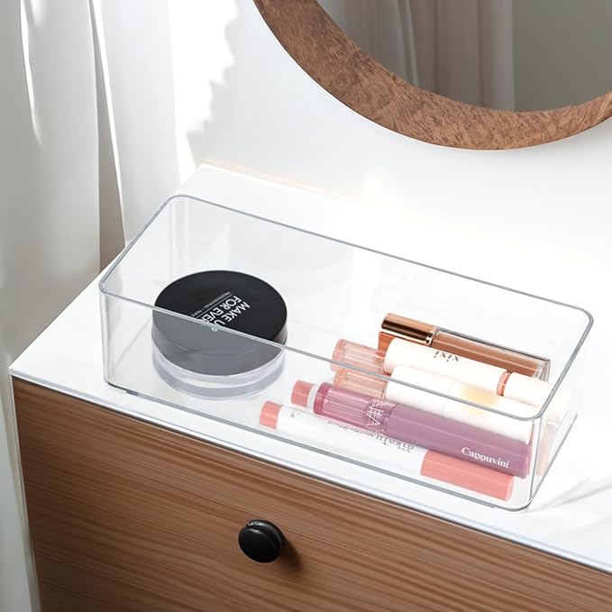 ZEXALOR Clear Drawer Organizer, 6 Sections Eyeglass Sunglasses Organizer Holder, Drawer Dividers Office Desk Tray Bathroom Makeup Jewelry Trays (9.2×3.5×2.3“(no divide))