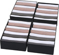 4 Packs T-shirt Drawer Organizers for Clothing,8 Grids Compartment Wardrobe Storage Box, Washable Clothes Organizer for Folded Clothes, Legging, Silk Scarve-Black