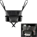 DXNQ Car Purse Holder Between Seats, Luxury Leather Front Seat Back Handbag Organizer with Tissue Box Cup Holders, Auto Large Capacity Multi Pocket Purse Holder Hanging Storage Bag (Black)