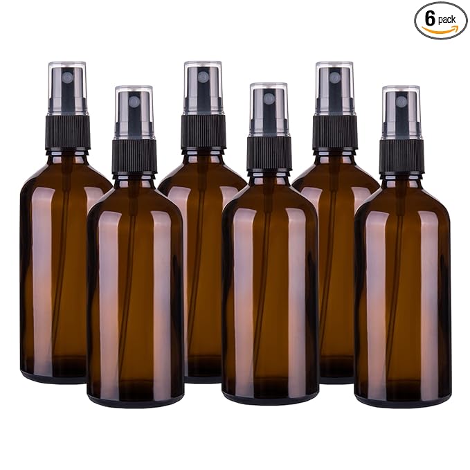 Hydior 4oz Amber Glass Spray Bottle for Essential Oil, Empty Fine Mist Spray Bottle, 6 Pack