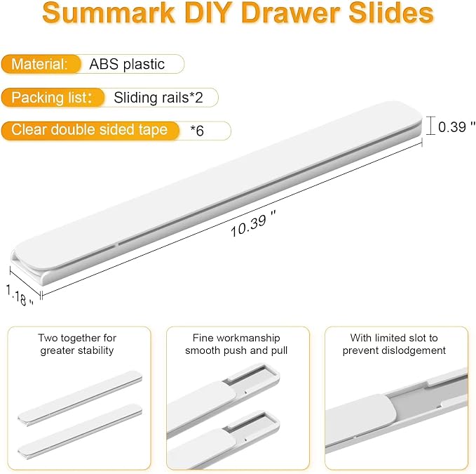 Summark 4 PCS Pull Out Rail for Baskets or Bins.Storage and Organization Accessories for Cabinet,Shelves.DIY Drawer Organizers Slides