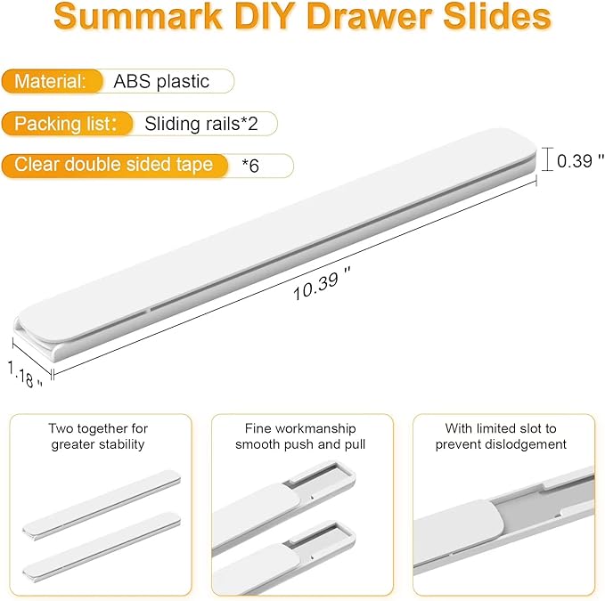 Summark 8 PCS Pull Out Rail for Baskets or Bins.Storage and Organization Accessories for Cabinet,Shelves.DIY Drawer Organizers Slides