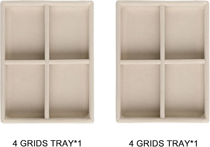 Frebeauty Small Jewelry Trays for Drawer,2 Pack 4 Grid Earring Organizer | Jewelry Display for Rings Stud,Jewelry Box Inserts,Drawer Inserts,Adjustable Dividers,Earring Organizer,Stackable,Mini Size