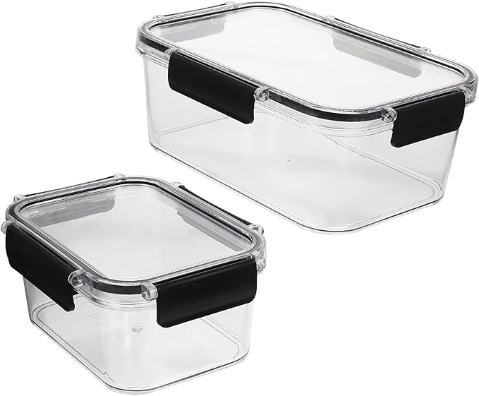 SAFIGLE 2pcs Freezer Food Containers with Lids, Black Small and Medium Fruit Preservation Boxes, Sealing Household Food Storage for Refrigerator and Kitchen Organization