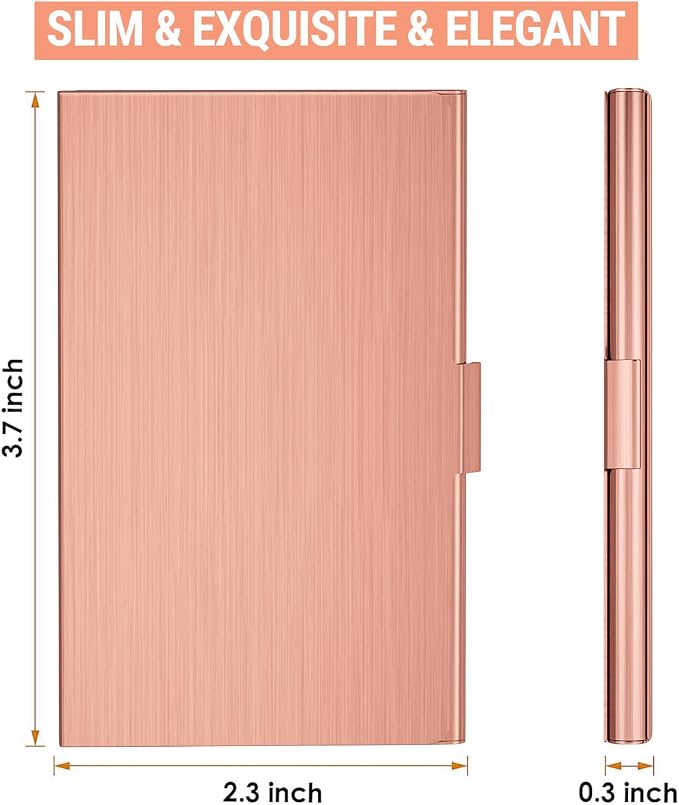 MaxGear Stainless Steel Business Card Holder, Slim Card Case, Rose Gold | Soft Interior Lining, Buckle Closure, Fits Standard Business Cards and Credit Cards