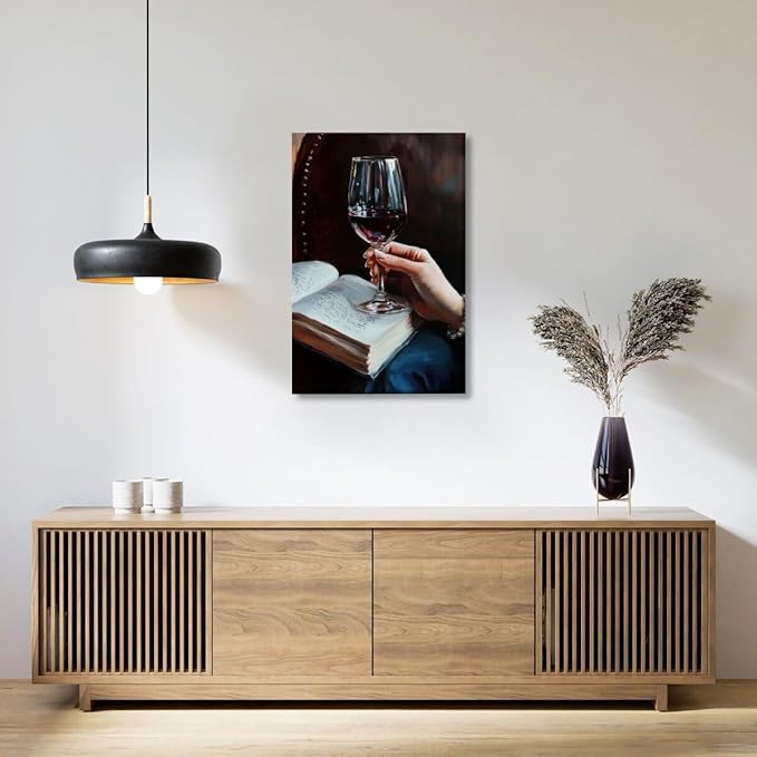 Wine and Book Girl Reading With Drink Art Aesthetic Poster Canvas Wall Art Decoration Living Room Home Decor Bedroom Decoration Poster Unframed12x18inch