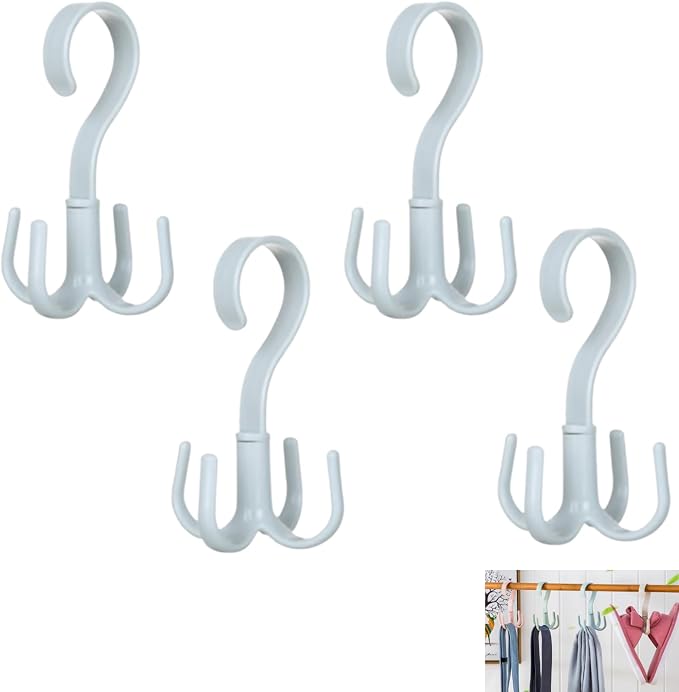 4PCS Rotating Tie and Belt Hanger, 360° Rotating Multifunctional Space Saving Closet Organizers Handbag Storage Hook Scarf Hanging Rack for Bedroom Kitchen (Blue)