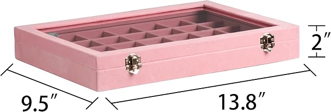 Frebeauty 35 Grid Earring Organizer,Velvet Jewelry Tray with Clear Lid | Drawer Jewelry Organizer for Rings Studs Beads,Adjustable Dividers,Dustproof Design,Earring Storage,Trinket Box,13.8×9.5Inch