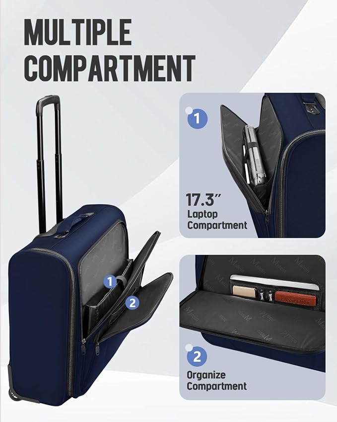 MATEIN Rolling Garment Bags for Travel, Large 2-Wheeled Suit Carrier, Blue | Foldable Travel Suit Bag with Wheels, 2 Packing Cubes, Check-in Suitcase Luggage, For Business Trips, Fits 17.3 Inch Laptop